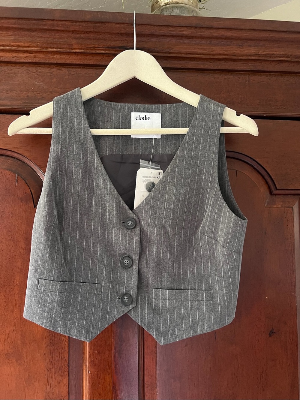 Elodie Cropped Gray Pinstripe Vest